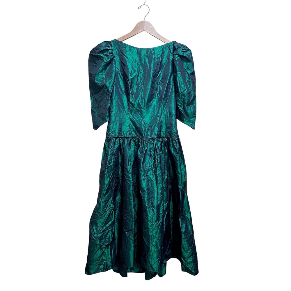 Dance-Allure by Alfred Angelo 80s Emerald Green Puff Sleeve Taffeta Party Dress